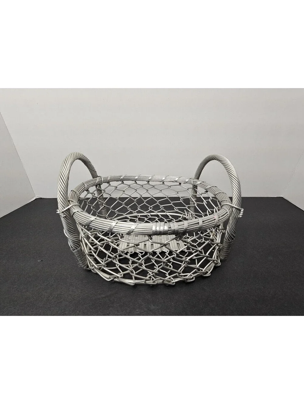 IHI Woven Wire Mesh Basket with Handles Silver Made in India